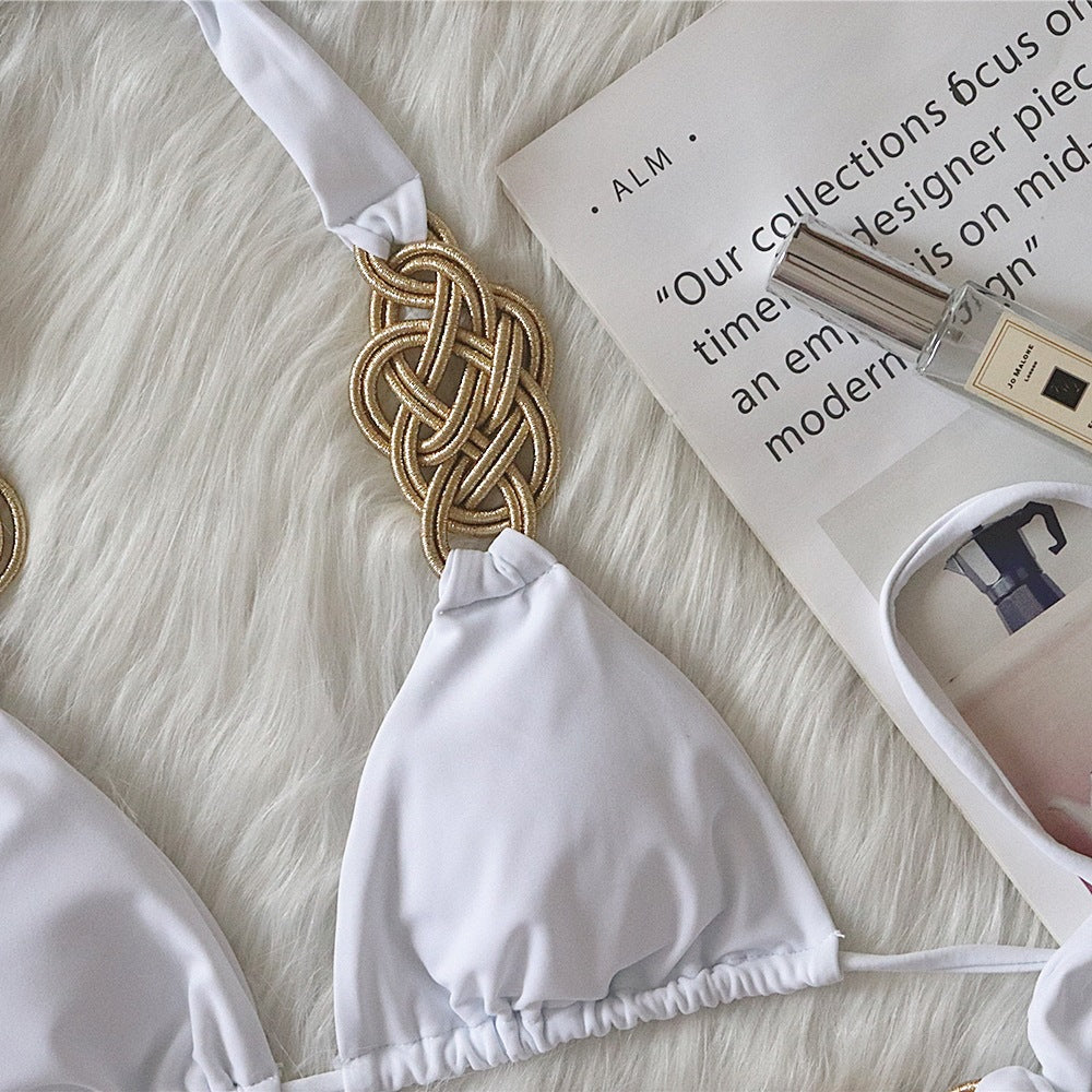 Bikini Solid Color Split Swimsuit Sexy Hand-Woven Women Swimwear Bella Mia